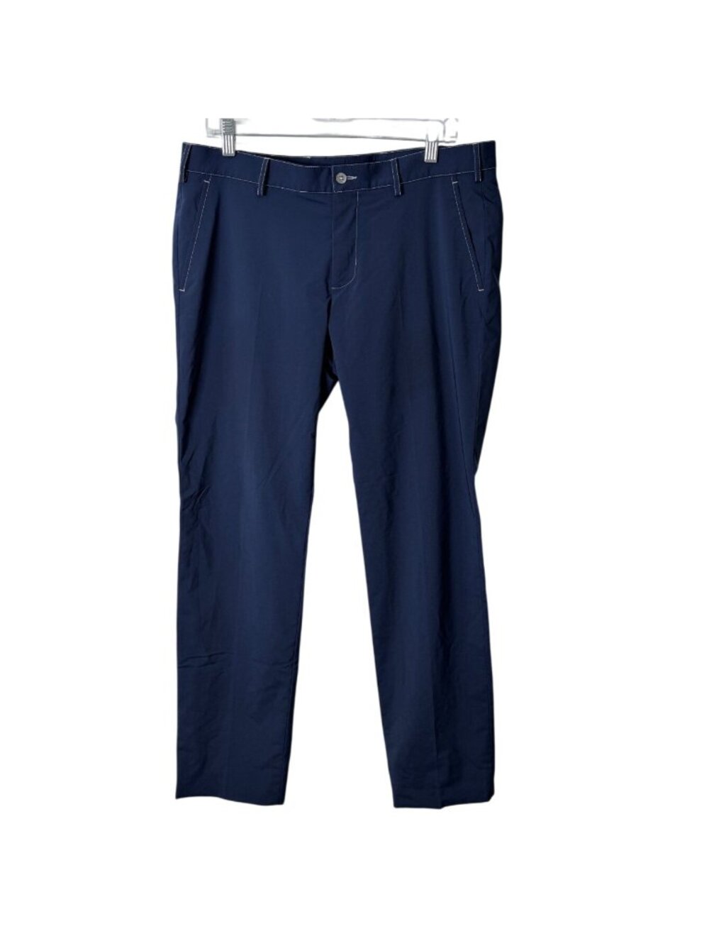 elevee Mens 35x31 Performance Chino Pants Navy Blue Contrasting-Stitch USA